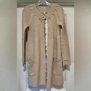VTG Fossil Light Beige Cotton/Cashmere Blend Knit Open Front Cardigan Size M